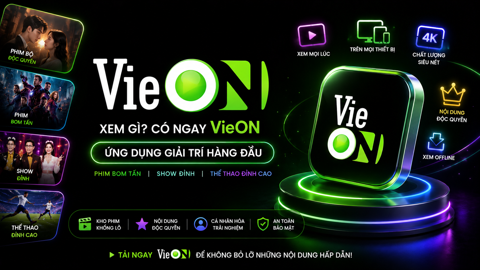 Tài khoản VieON VIP PRO 3 tháng bhf